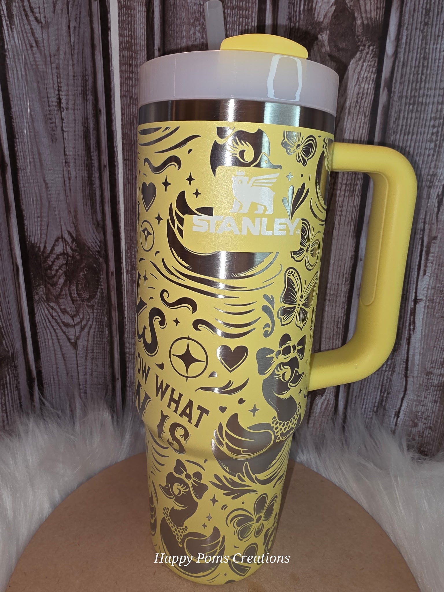 Pometto Yellow 40oz Stanley Tumbler | Ducks in a Row Custom Engraved Rubber Duckie Tumbler