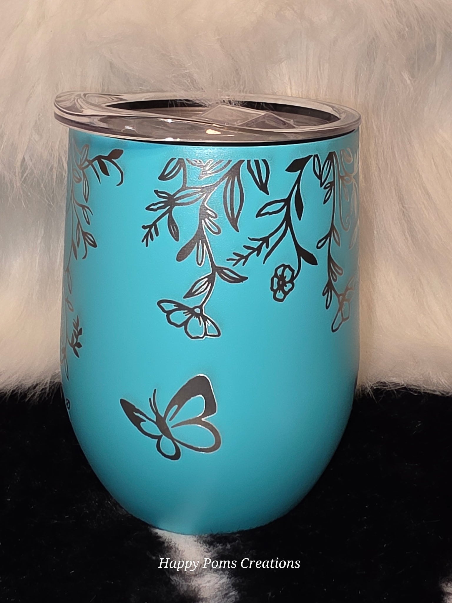 12 oz Engraved Floral Butterfly Wine Tumbler | Personalized Insulated Stainless Steel Cup | Gift for Mom, Wife, Sister, Nature Lover