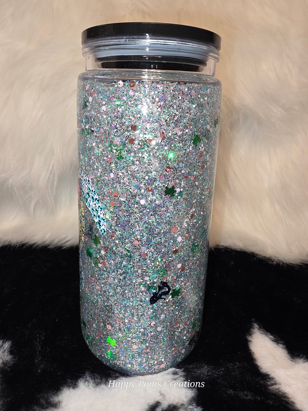 Sea Turtle Glitter Snow Globe Tumbler 16 oz | Tropical Floral Libbey Glass Can Cup | Ocean Beach Iced Coffee Cup | Gift for Her