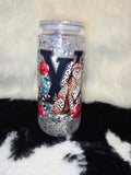 16 oz Glitter Cheetah Can Tumbler with Straw | Leopard Floral Libbey Cup | Sparkly Iced Coffee Glass | Animal Lover Gift | Cute Coffee Cup