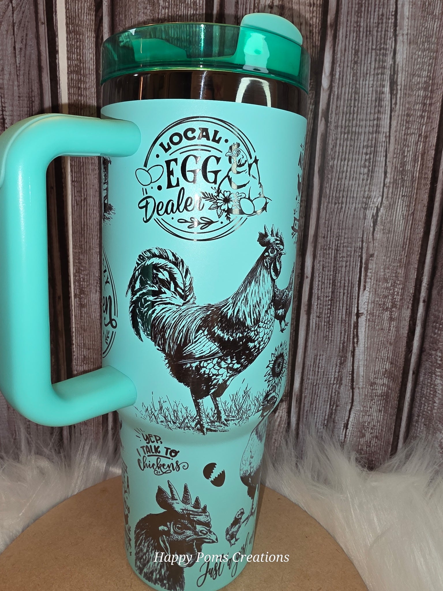 40 oz Teal, Laser Engraved Crazy Chicken Lady