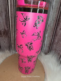 Pink Highland Cow Tumbler with Bows | 40oz Travel Mug with Handle, Western Style