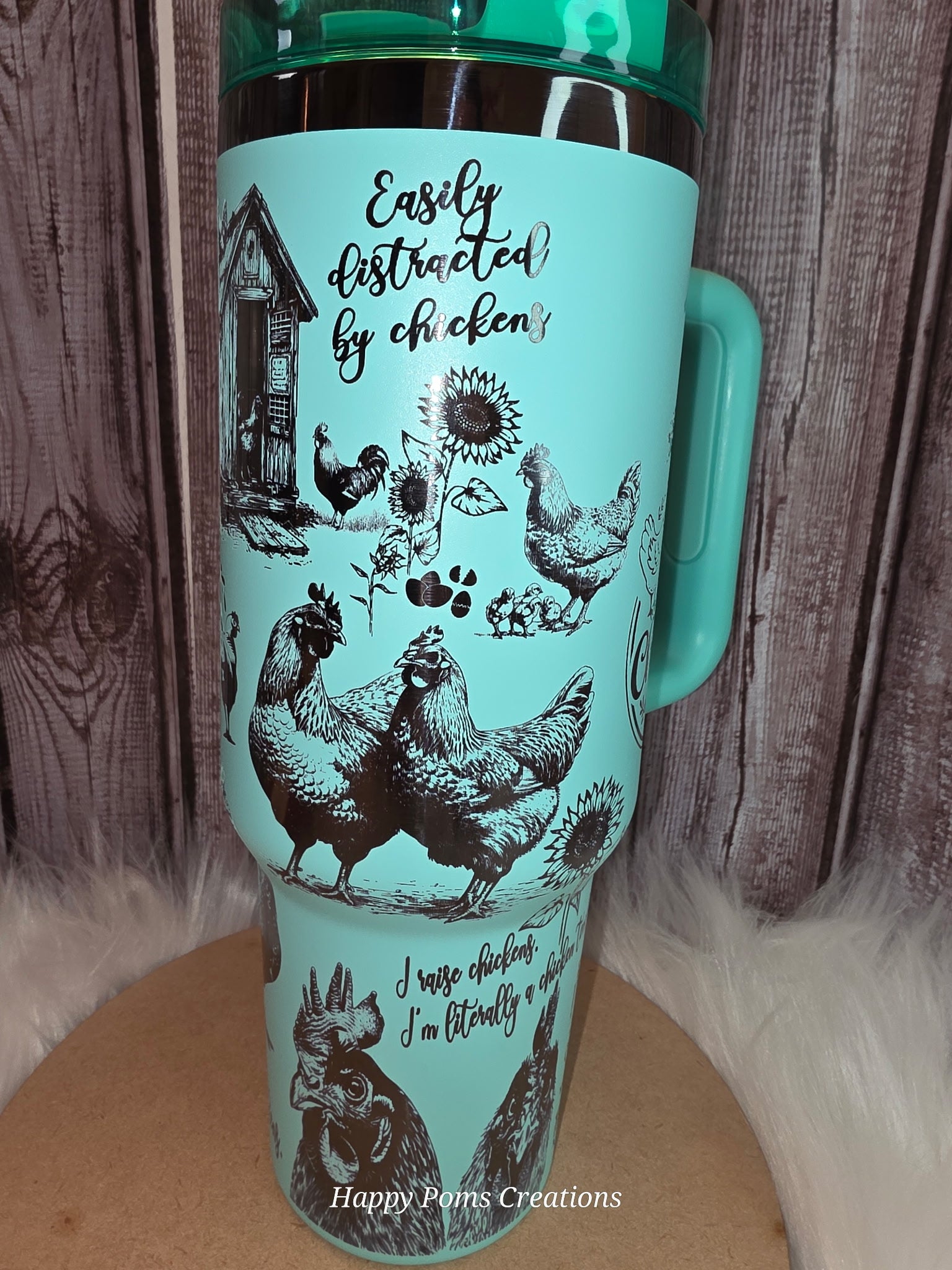 40 oz Teal, Laser Engraved Crazy Chicken Lady