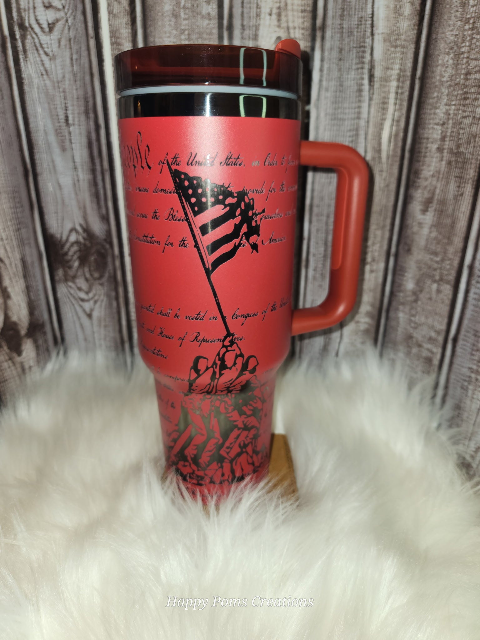 Stainless Steel Stanley Dupe - 40oz, Laser Engraved Red over Black, WE THE PEOPLE