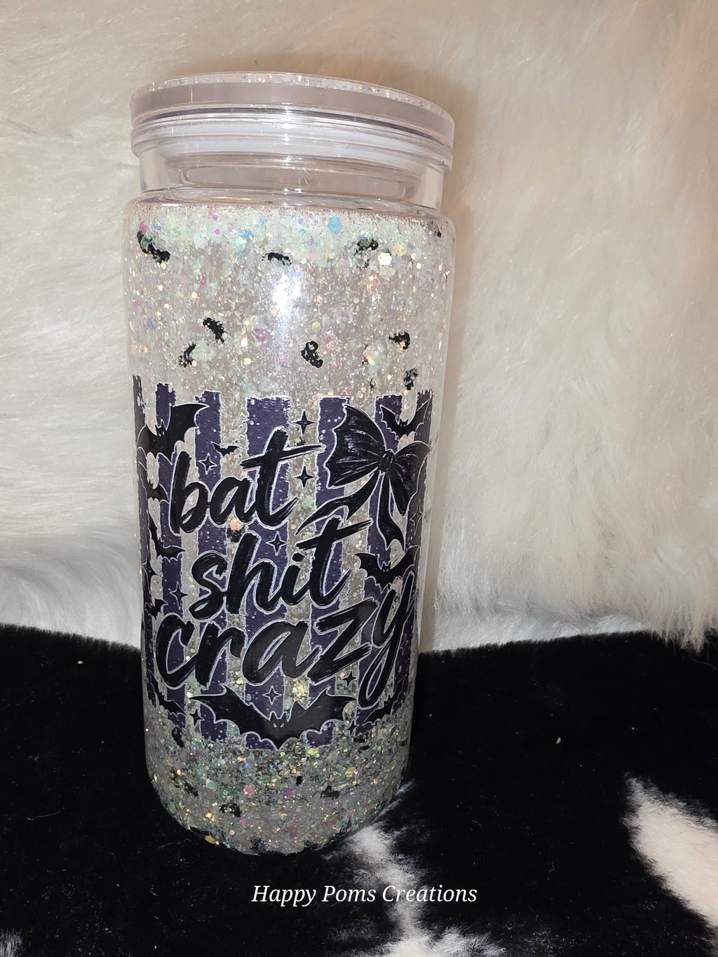 16 oz Bat Shit Crazy Tumbler | Glitter Halloween Cup | Funny Bat Tumbler | Spooky Gothic Drinkware | Halloween Gift for Her