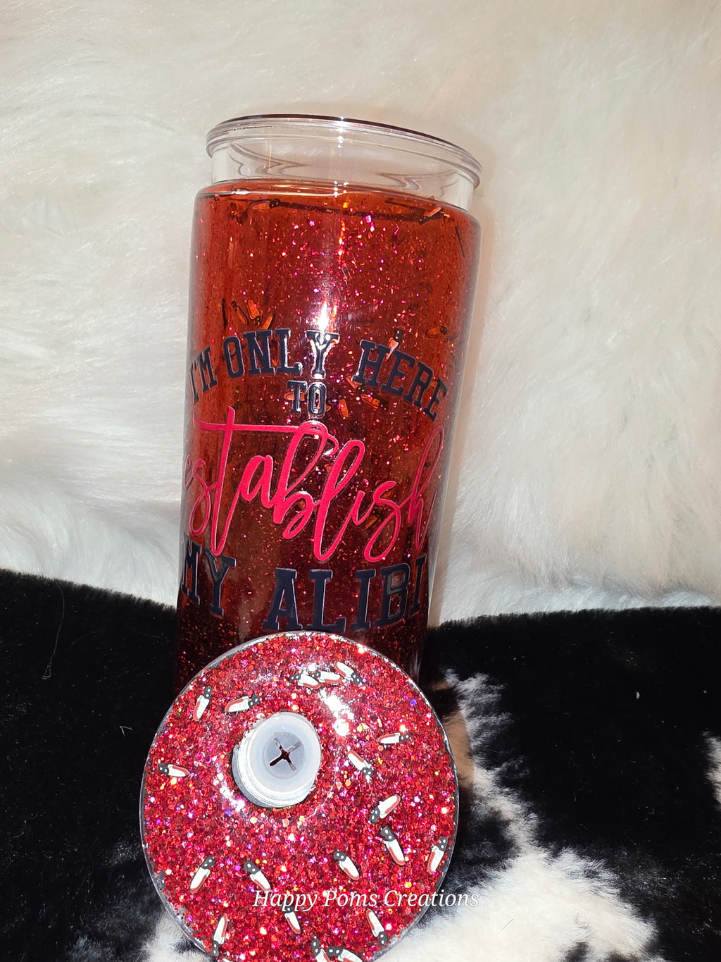 16 oz Serial Killer Tumbler, Red Glitter True Crime Cup, “I’m Only Here to Establish My Alibi” Tumbler, Crime Lover Gift