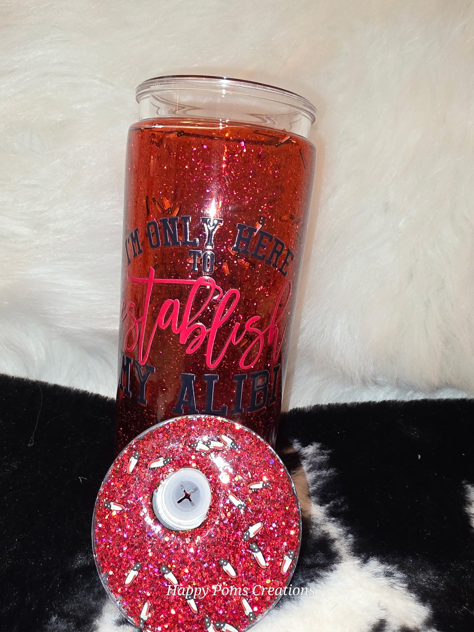16 oz Serial Killer Tumbler, Red Glitter True Crime Cup, “I’m Only Here to Establish My Alibi” Tumbler, Crime Lover Gift