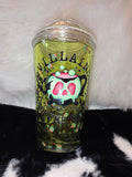 16 oz Halloween Snow Globe Tumbler – Villain Coffee Club Cup – Green Potion Skull Cauldron – Bats & Spooky Glitter Tumbler – Halloween Gift