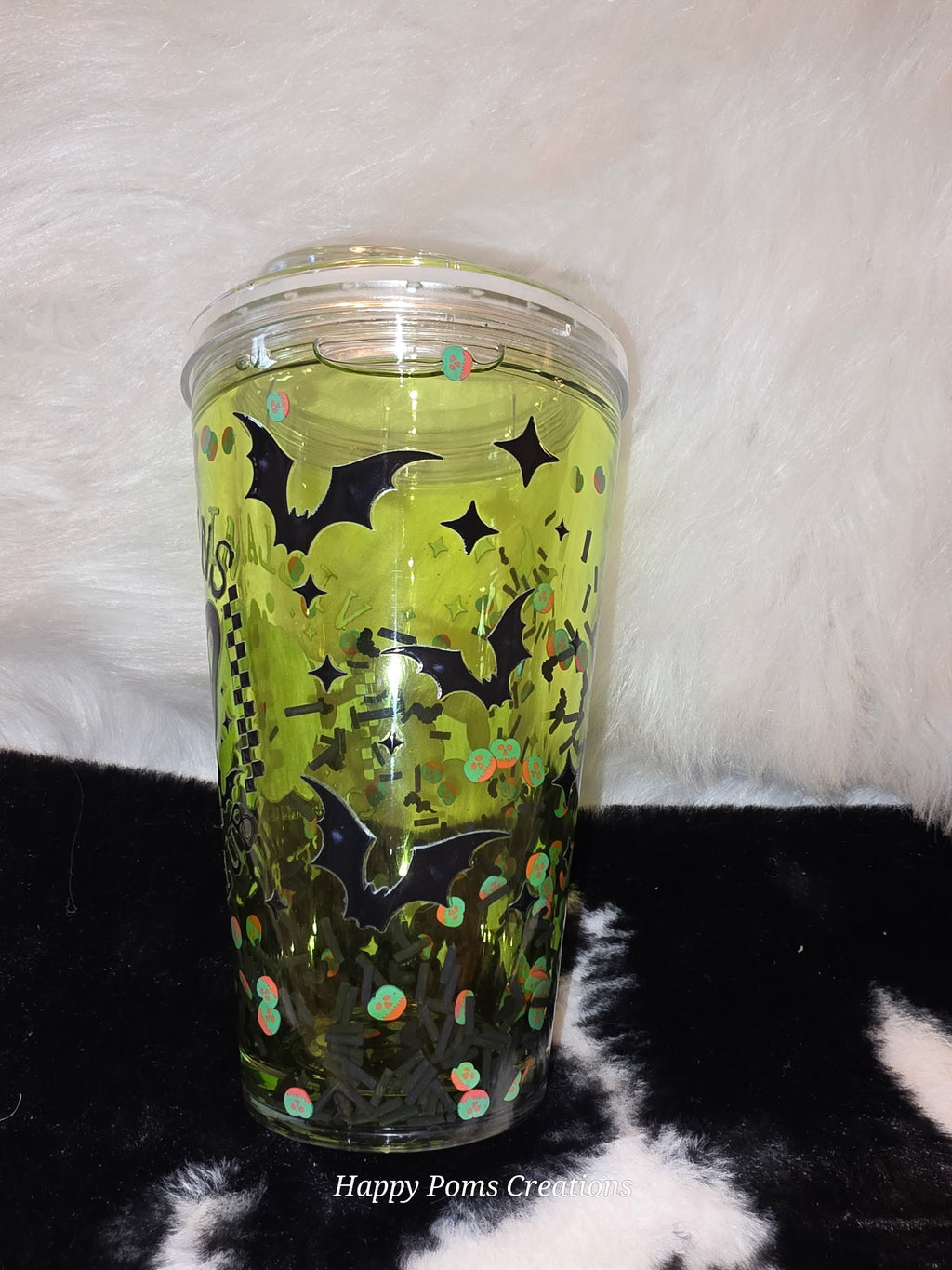 16 oz Halloween Snow Globe Tumbler – Villain Coffee Club Cup – Green Potion Skull Cauldron – Bats & Spooky Glitter Tumbler – Halloween Gift