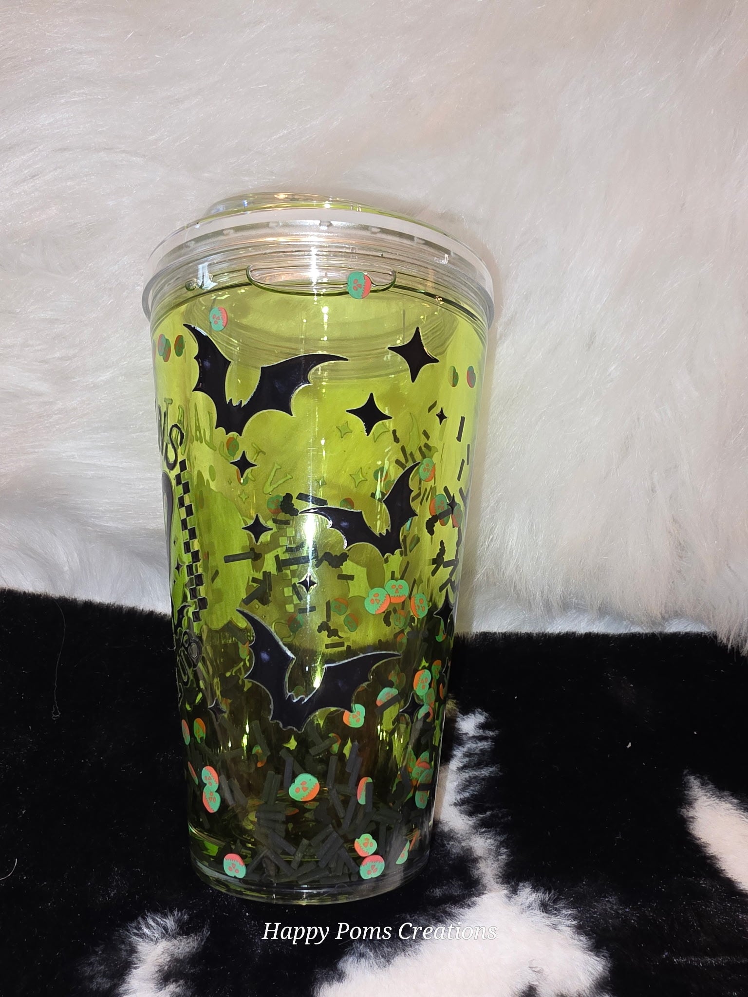 16 oz Halloween Snow Globe Tumbler – Villain Coffee Club Cup – Green Potion Skull Cauldron – Bats & Spooky Glitter Tumbler – Halloween Gift
