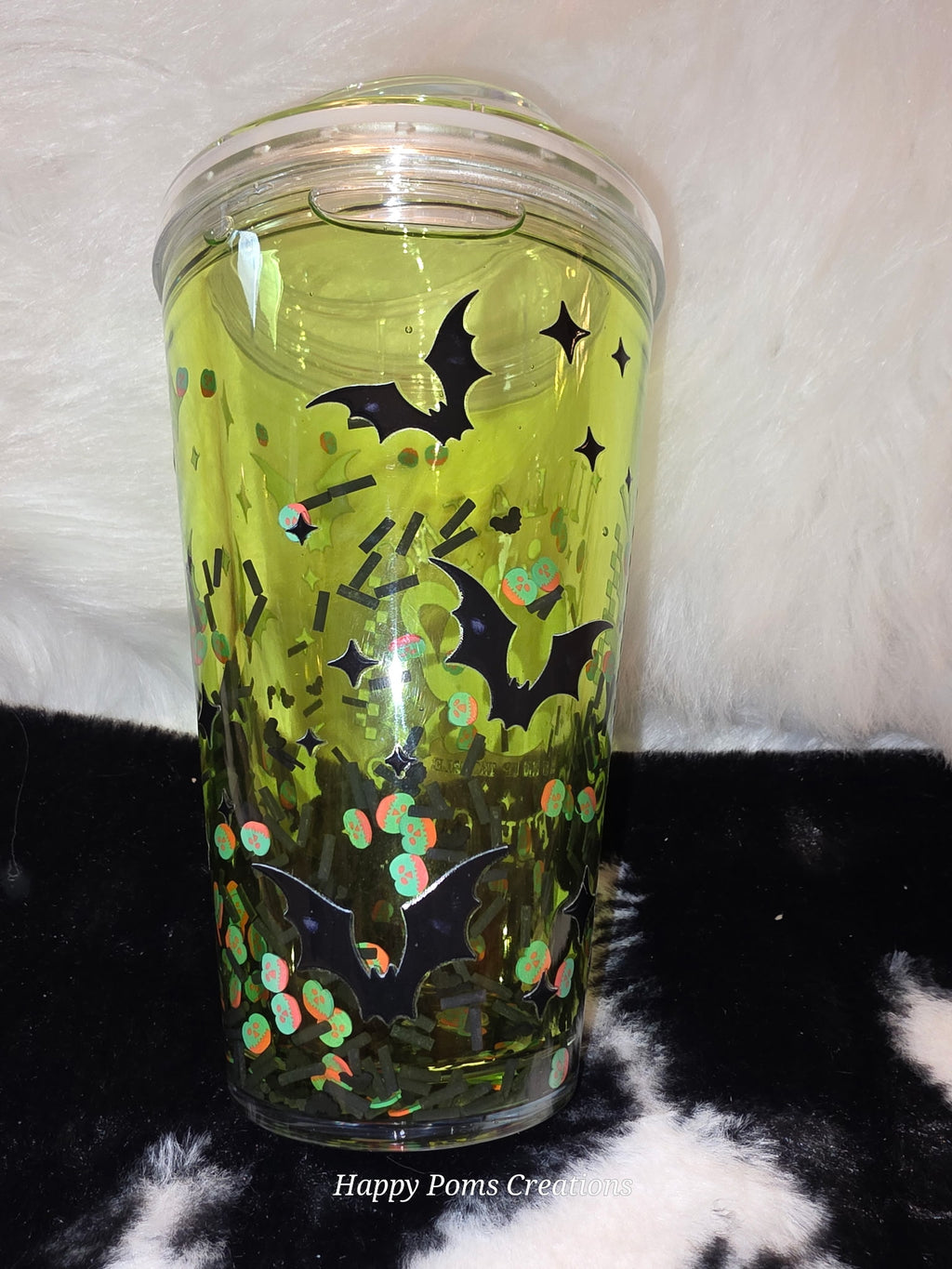 16 oz Halloween Snow Globe Tumbler – Villain Coffee Club Cup – Green Potion Skull Cauldron – Bats & Spooky Glitter Tumbler – Halloween Gift