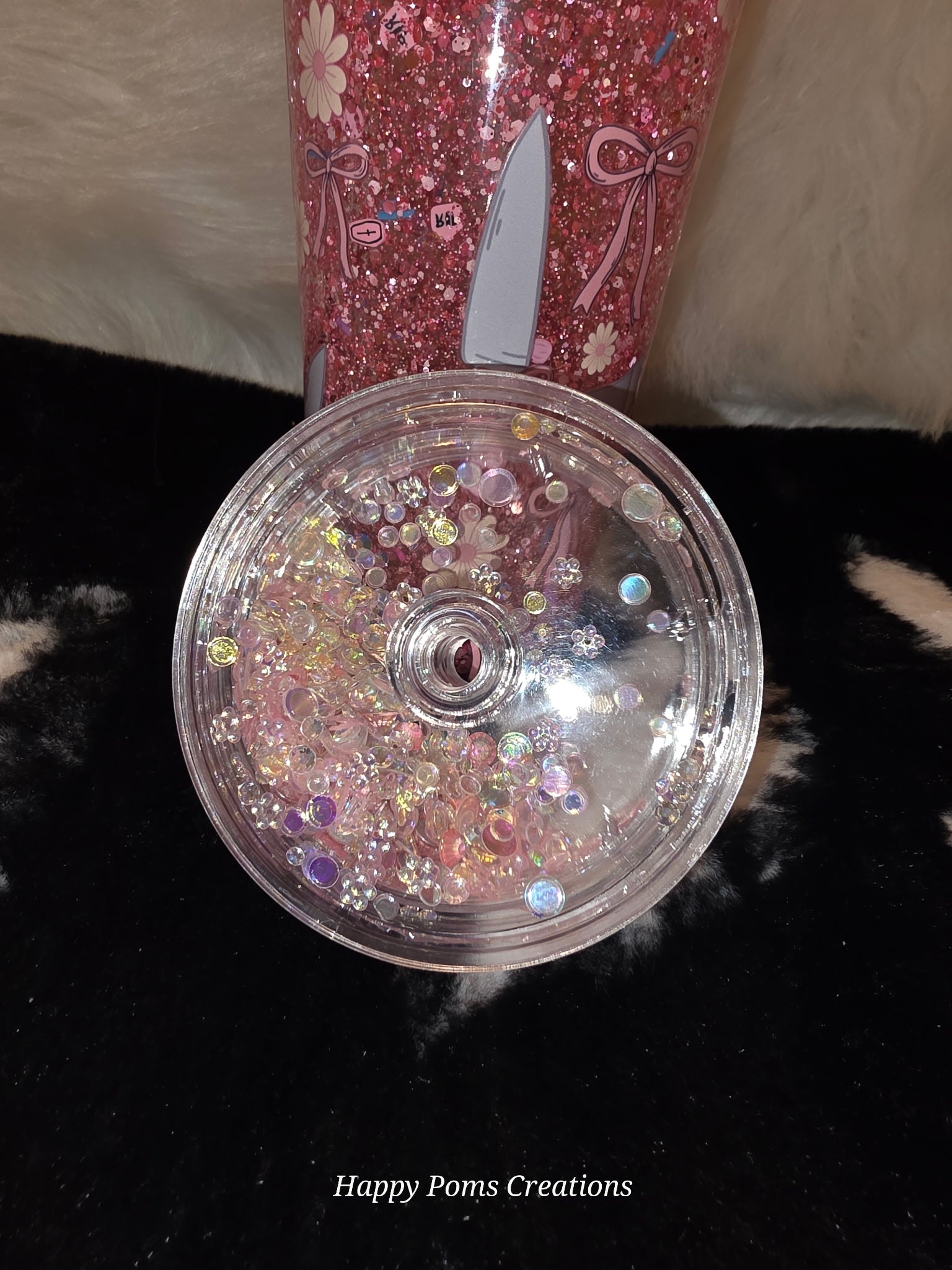 Pink Glitter Horror Tumbler | Cute Knife & Axe Cup | Coquette Bow Tumbler | Spooky Girly Cup | True Crime Inspired Glitter Tumbler