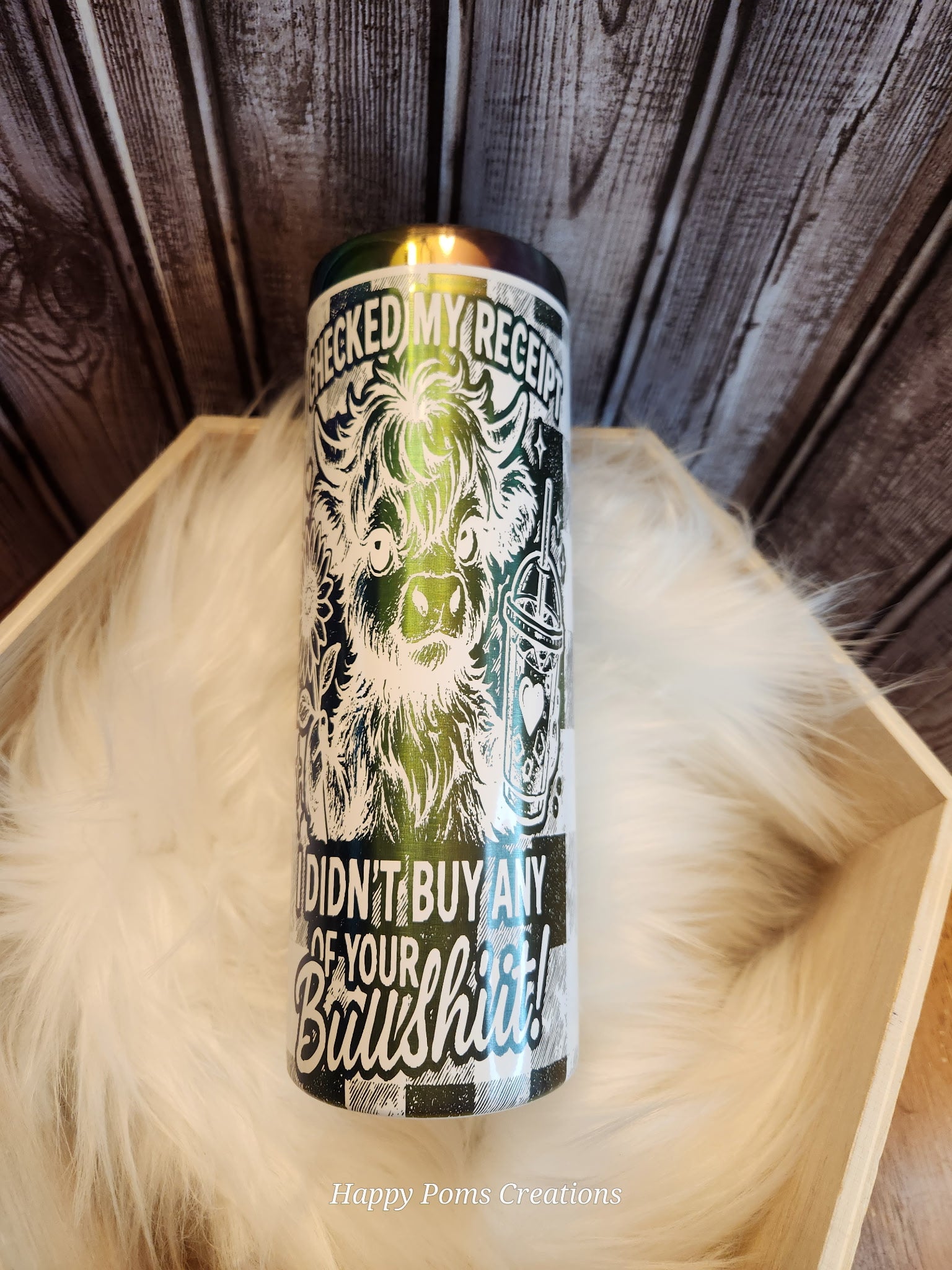 Stainless Steel Tumbler - 20 oz, Laser Engraved, Check My Receipt Bull
