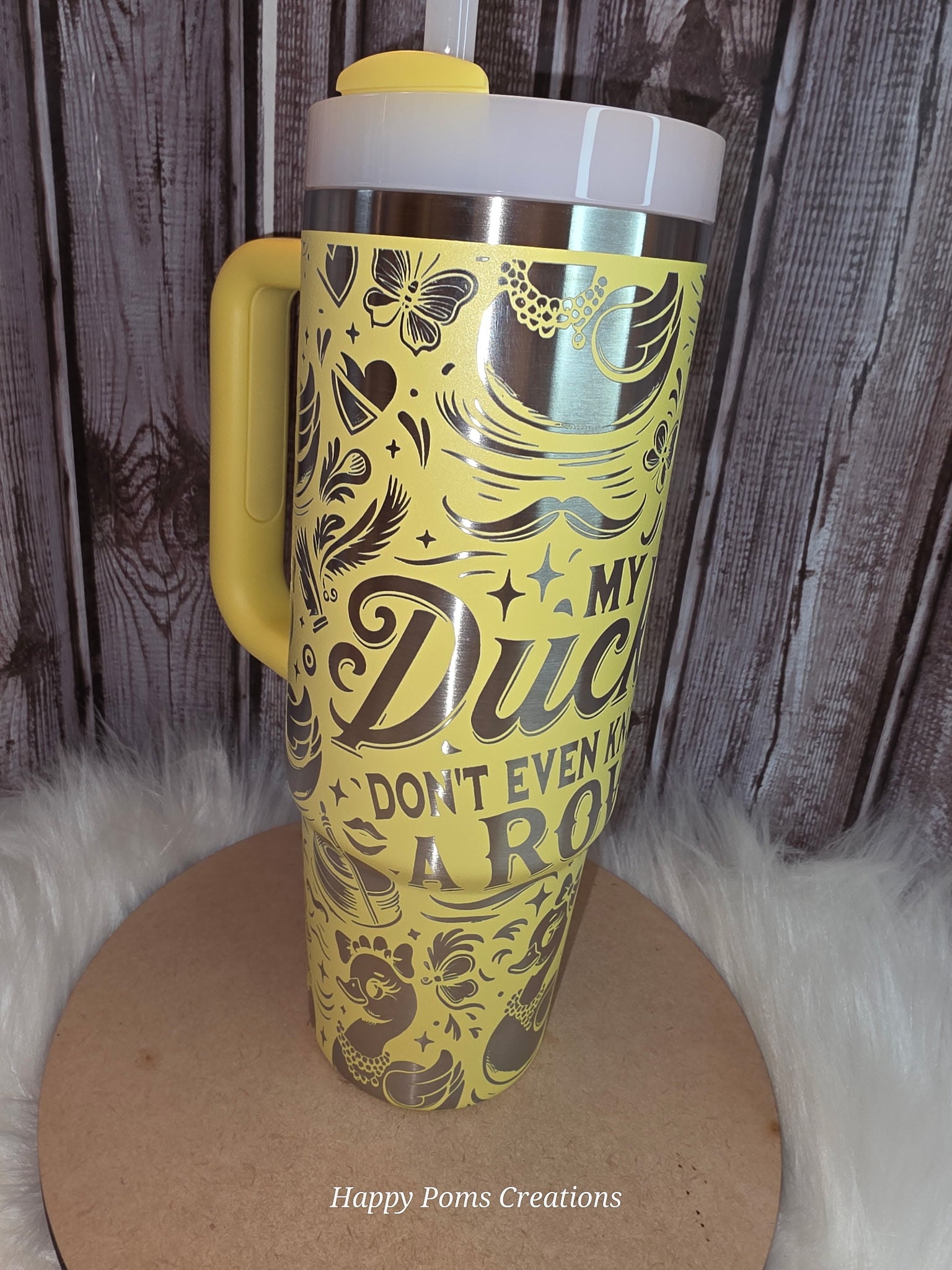 Pometto Yellow 40oz Stanley Tumbler | Ducks in a Row Custom Engraved Rubber Duckie Tumbler