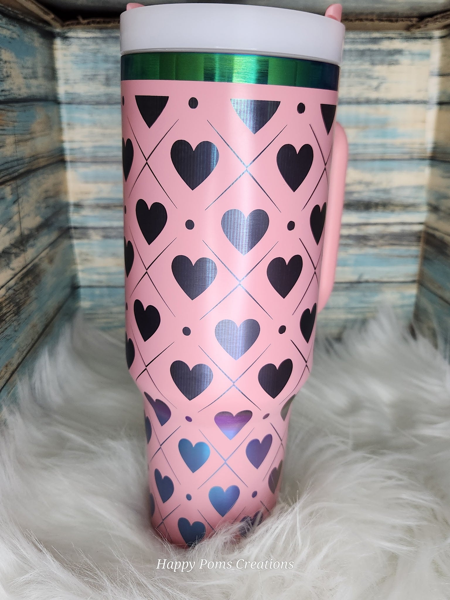 Stainless Steel Stanley Dupe - 40oz, Laser Engraved, Pink Hearts