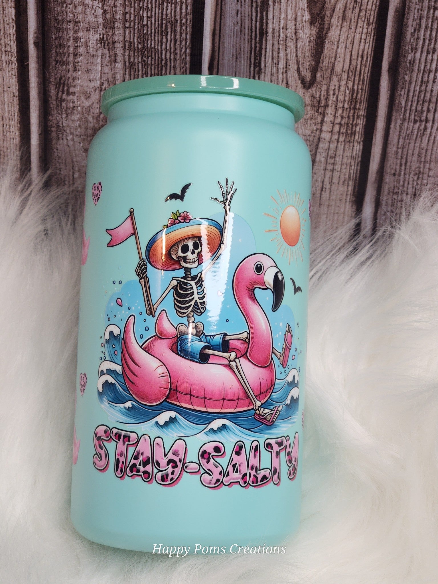 Stainless Steel Cup - 16 oz, Stay Salty w/Straw