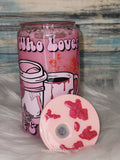 Glass Cup - 16 oz, Pink Coffee / True Crime Snow-Globe, w/Straw