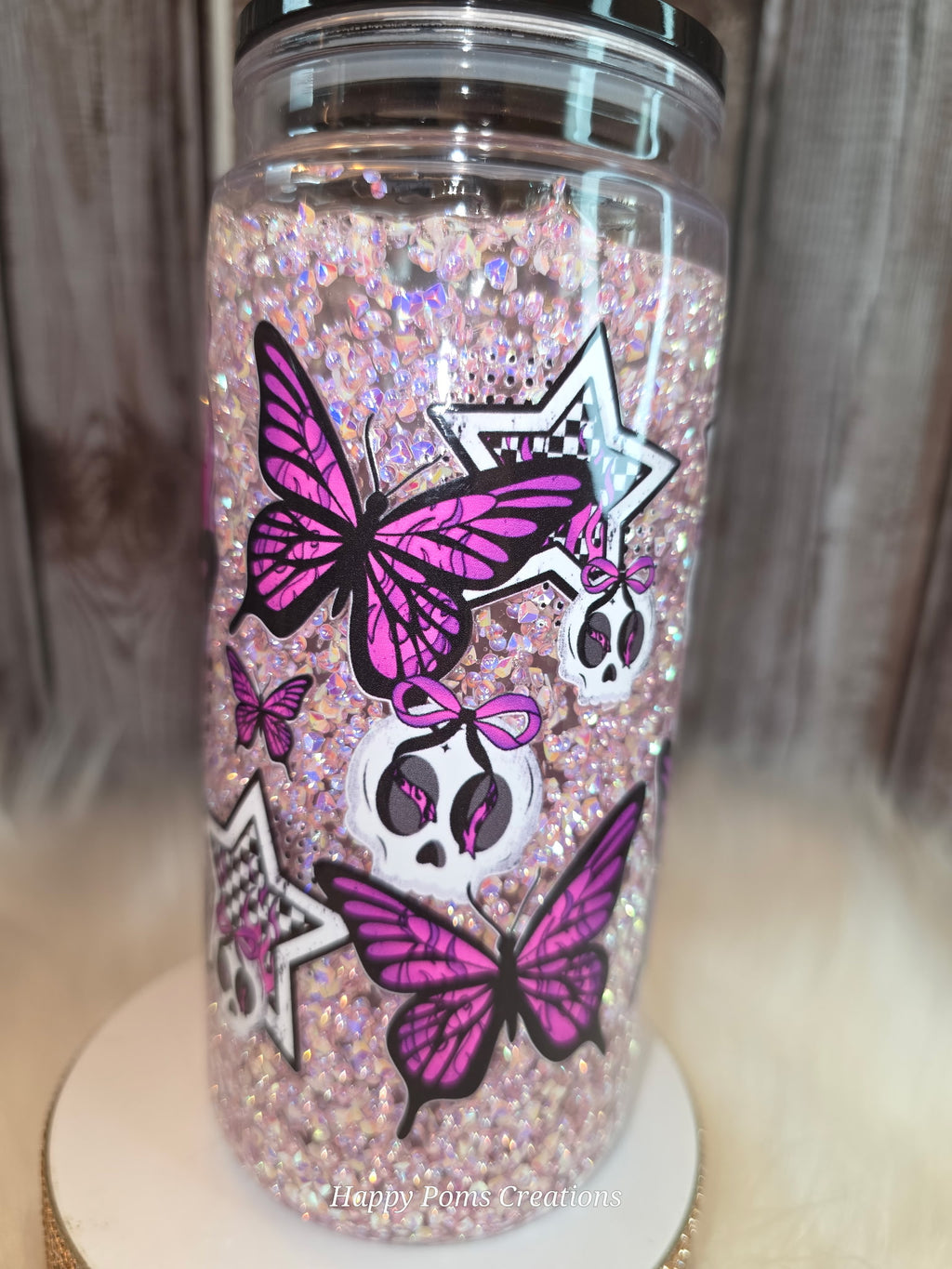 Pink Glitter Snow Globe Tumbler – Butterfly Rebel Soul Design