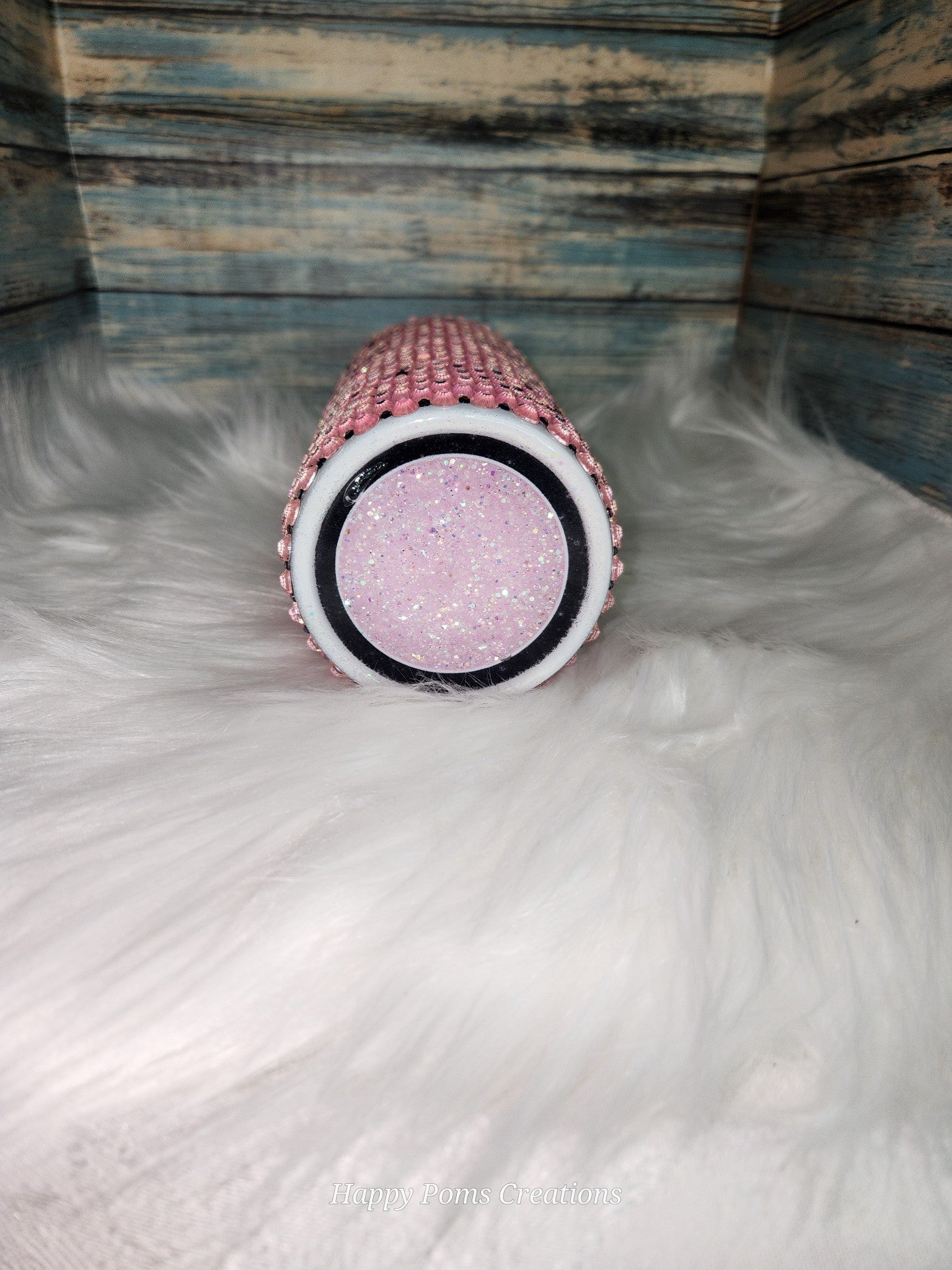 16 oz Stainless Steel Cup - Pink Rhinestones, Fancy Bottom, W/Straw