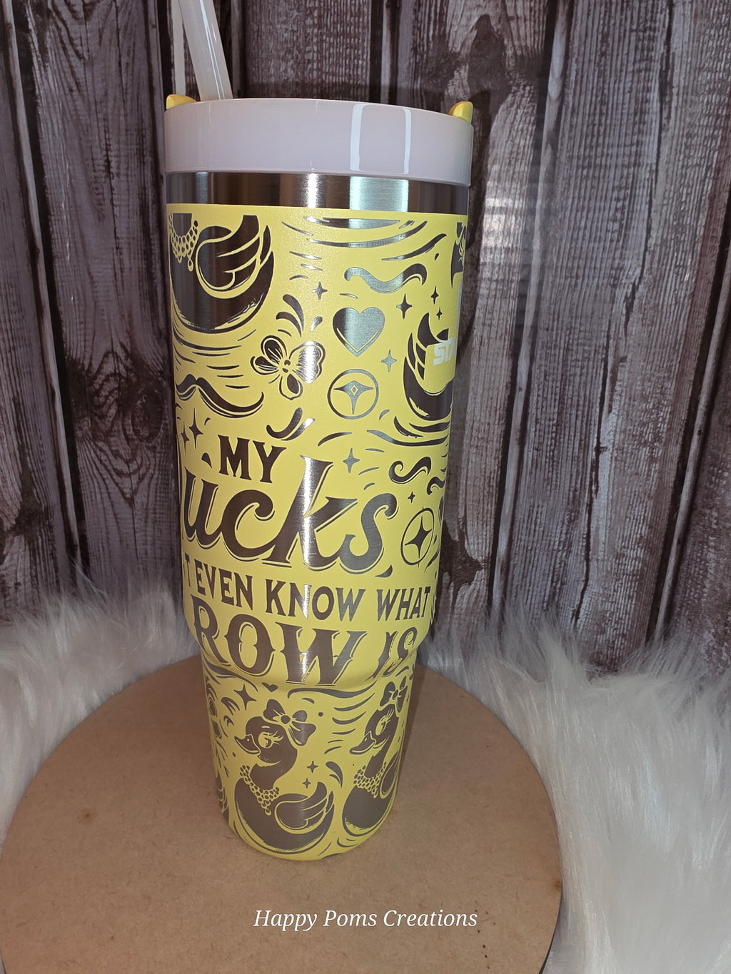 Pometto Yellow 40oz Stanley Tumbler | Ducks in a Row Custom Engraved Rubber Duckie Tumbler