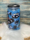 Acrylic Cup - 16 oz, Snow-Globe, Monster Trucks Blue Drip w/Straw