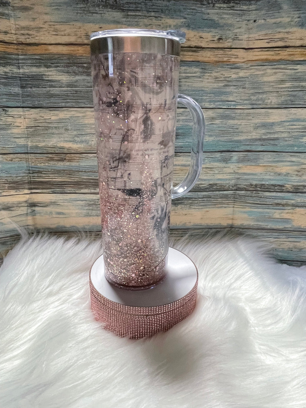 Stainless Steel/Acrylic handled Tumbler - 20 oz, Snow-Globe, Musical w/Straw