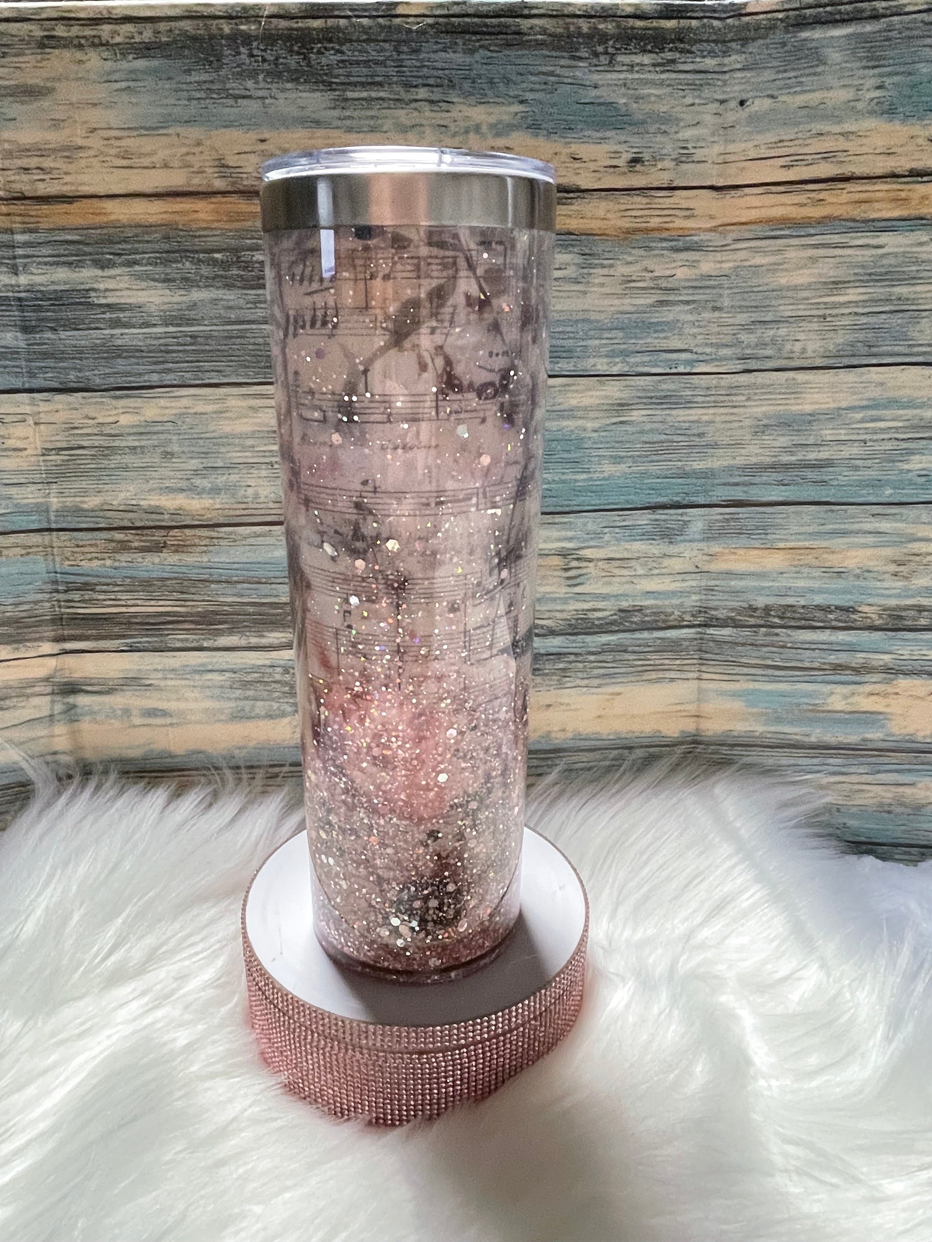 Stainless Steel/Acrylic handled Tumbler - 20 oz, Snow-Globe, Musical w/Straw