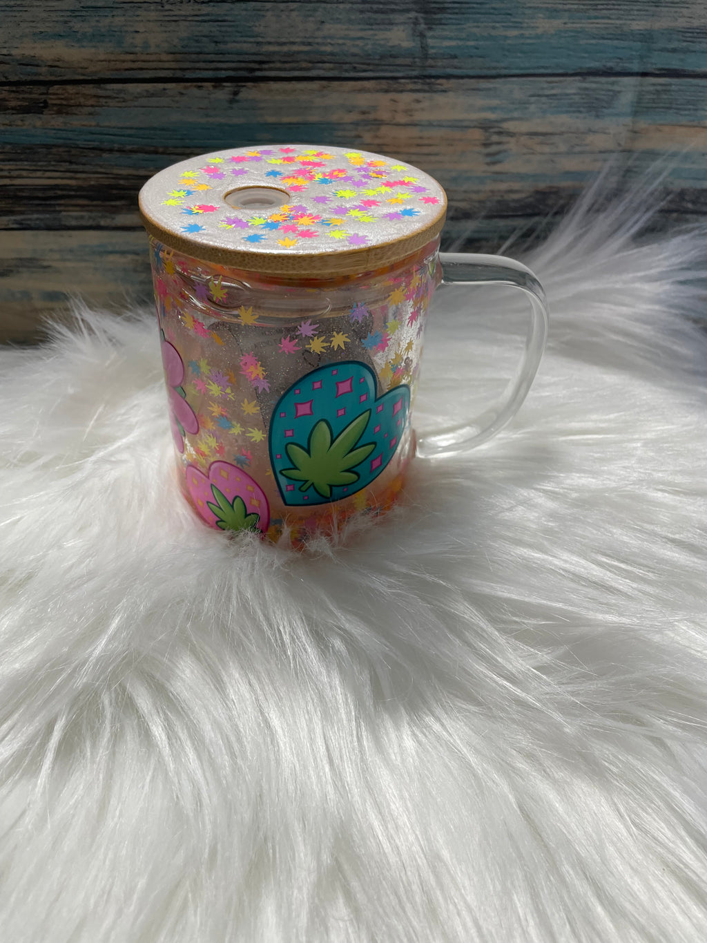 Glass Mug - 9 oz Coffee Mug Lisa Frank 4-20 Hearts and Weed