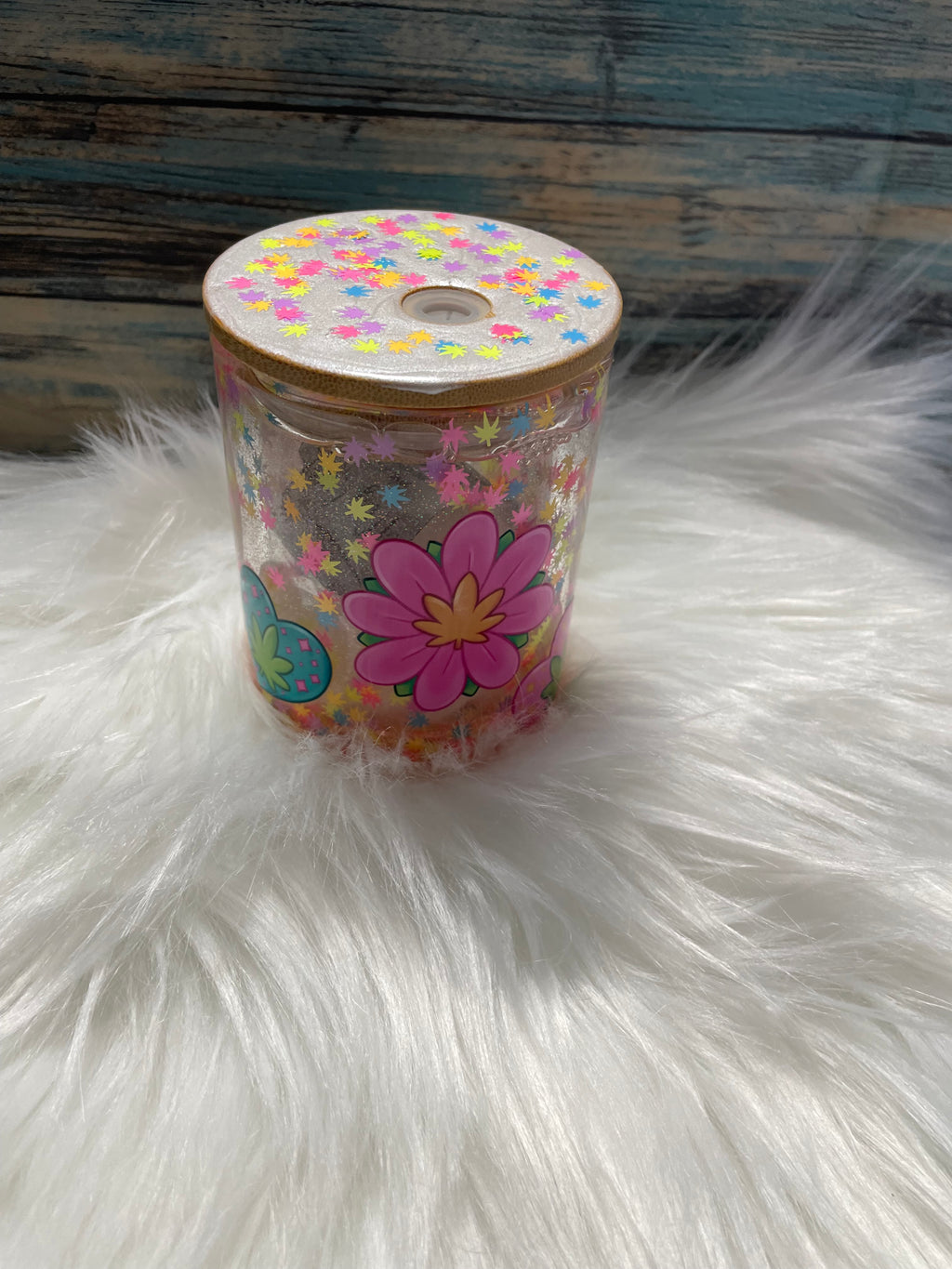 Glass Mug - 9 oz Coffee Mug Lisa Frank 4-20 Hearts and Weed