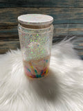 Glass Cup - 16 oz, Snow-Globe Geode Glow w/straw