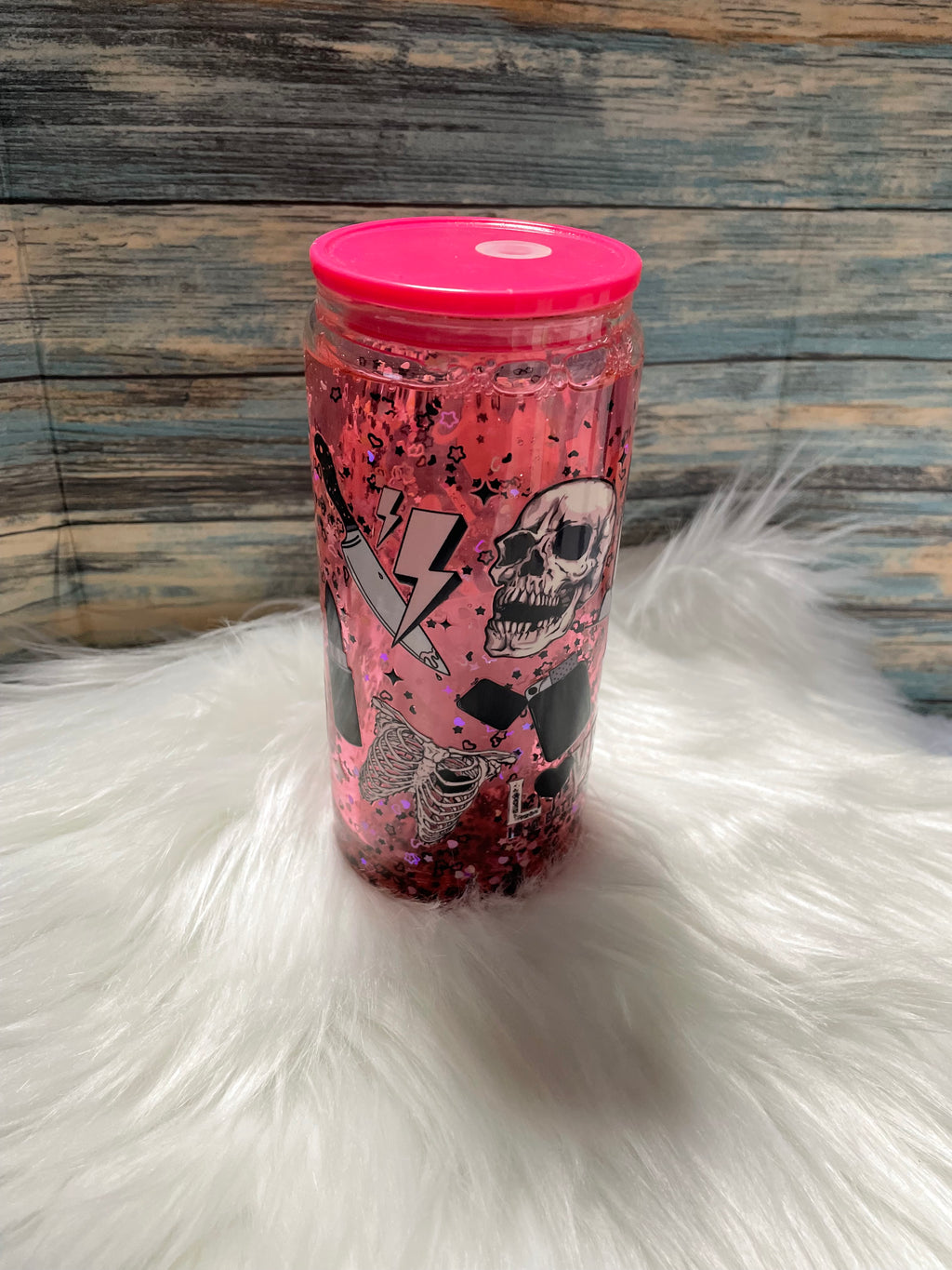 Glass Cup - 16 oz, Snow-Globe, RIP to the old me LOVE is a Battlefield