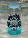 Glass Tumbler - 16 oz, Blue, Morning Wood, Comes with Straw.
