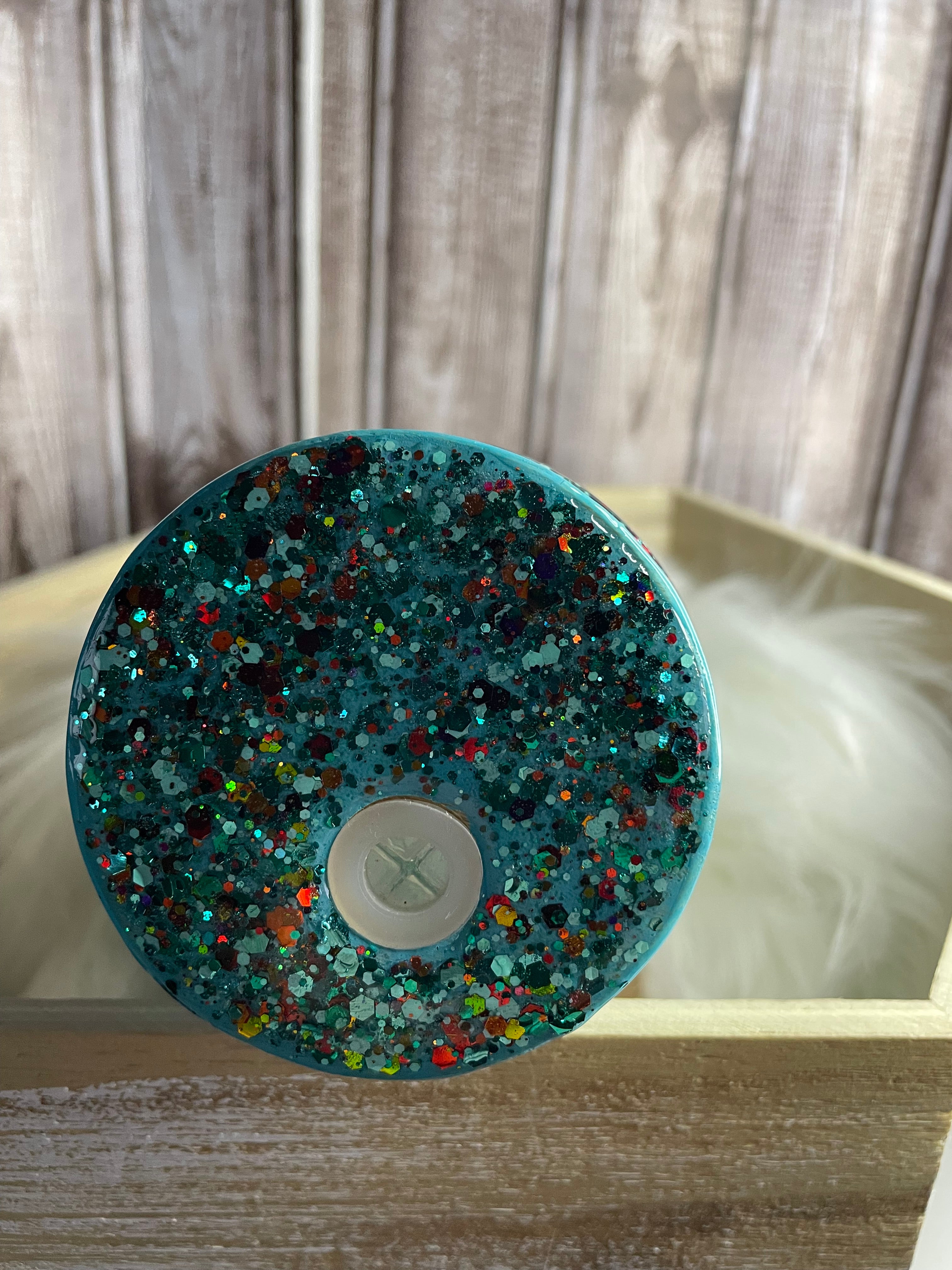 Glass Snow Globe Tumbler - 16 oz, Teal Sparkly Glitter, Mama Western