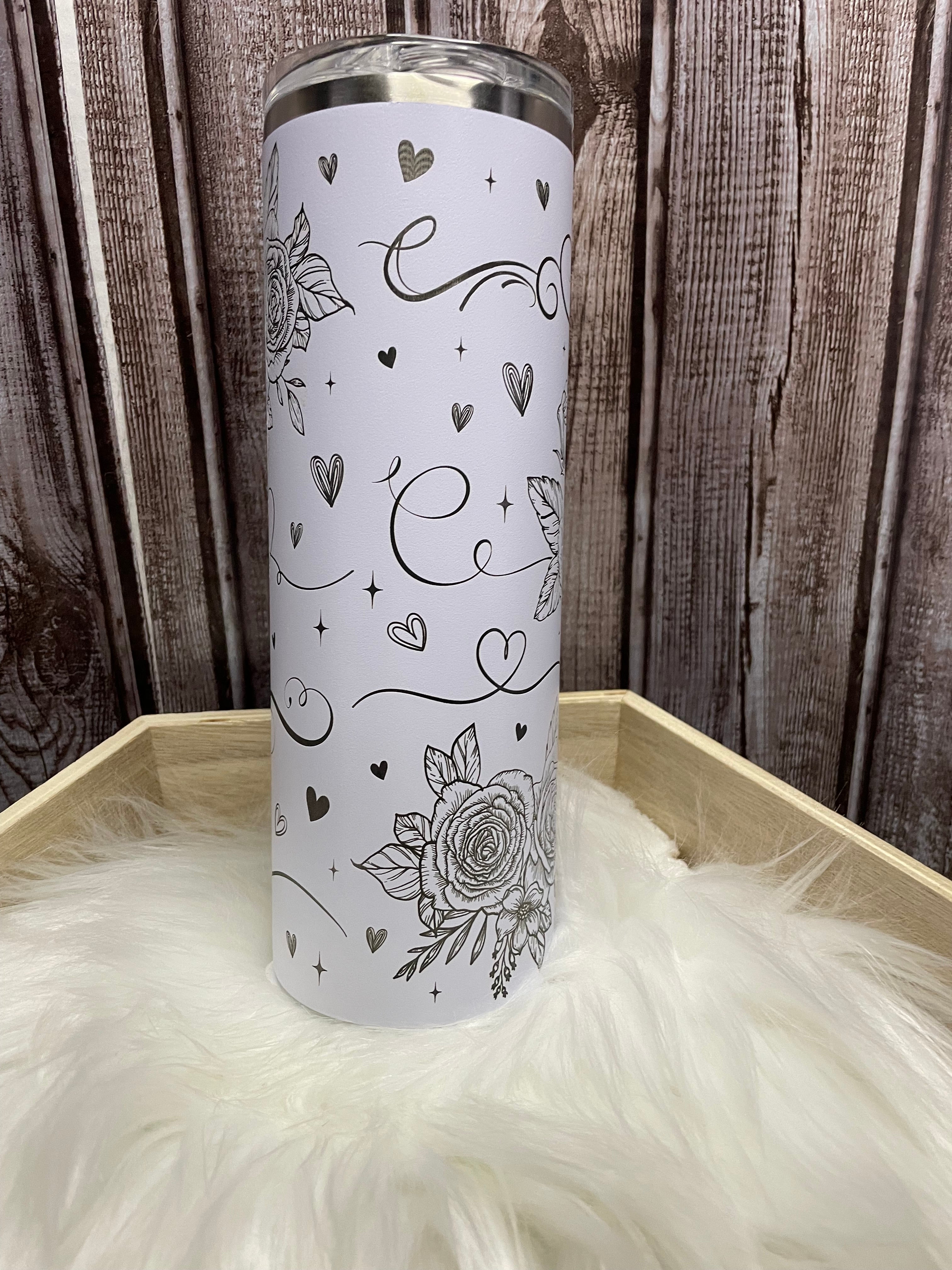 Stainless Steel Tumbler - 20 oz, Laser engraved, ROSES