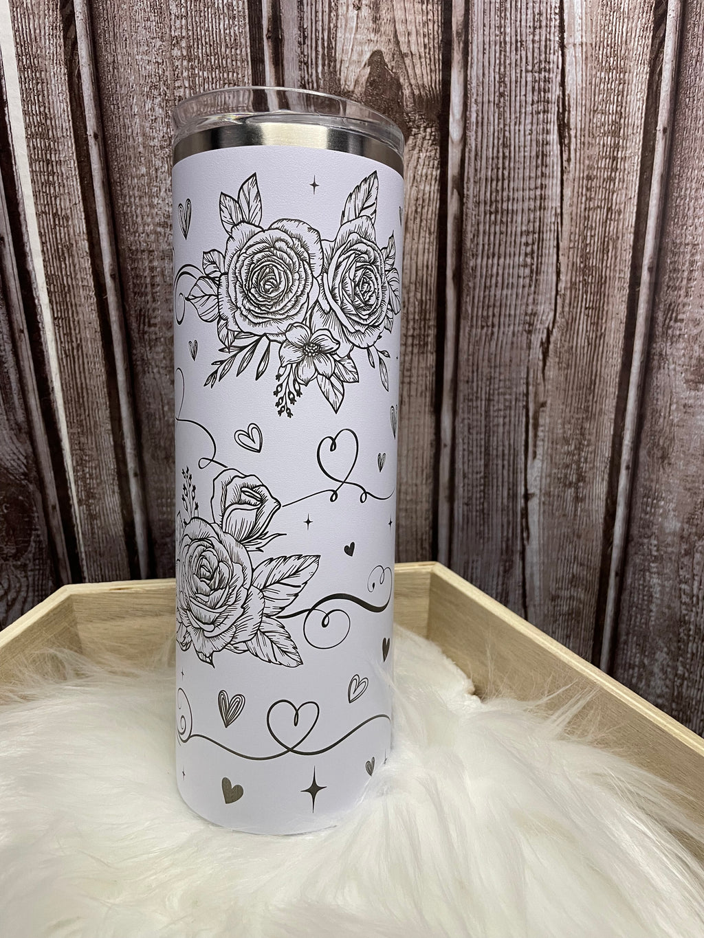 Stainless Steel Tumbler - 20 oz, Laser engraved, ROSES