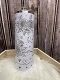 Stainless Steel Tumbler - 20 oz, Laser engraved, ROSES