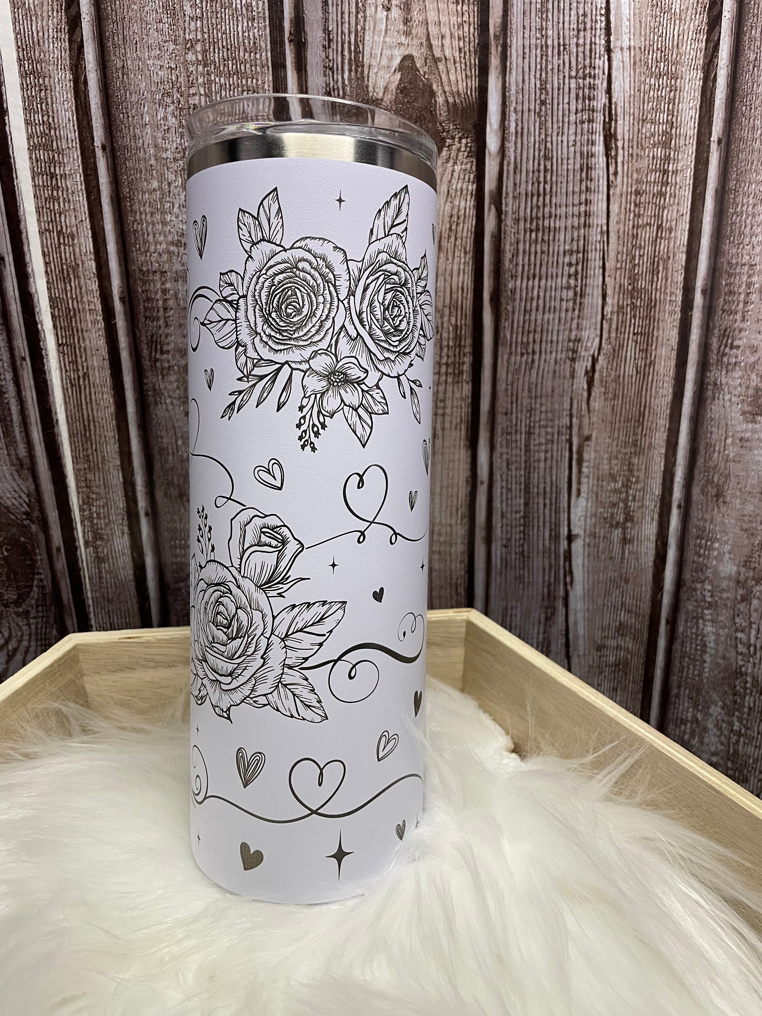 Stainless Steel Tumbler - 20 oz, Laser engraved, ROSES