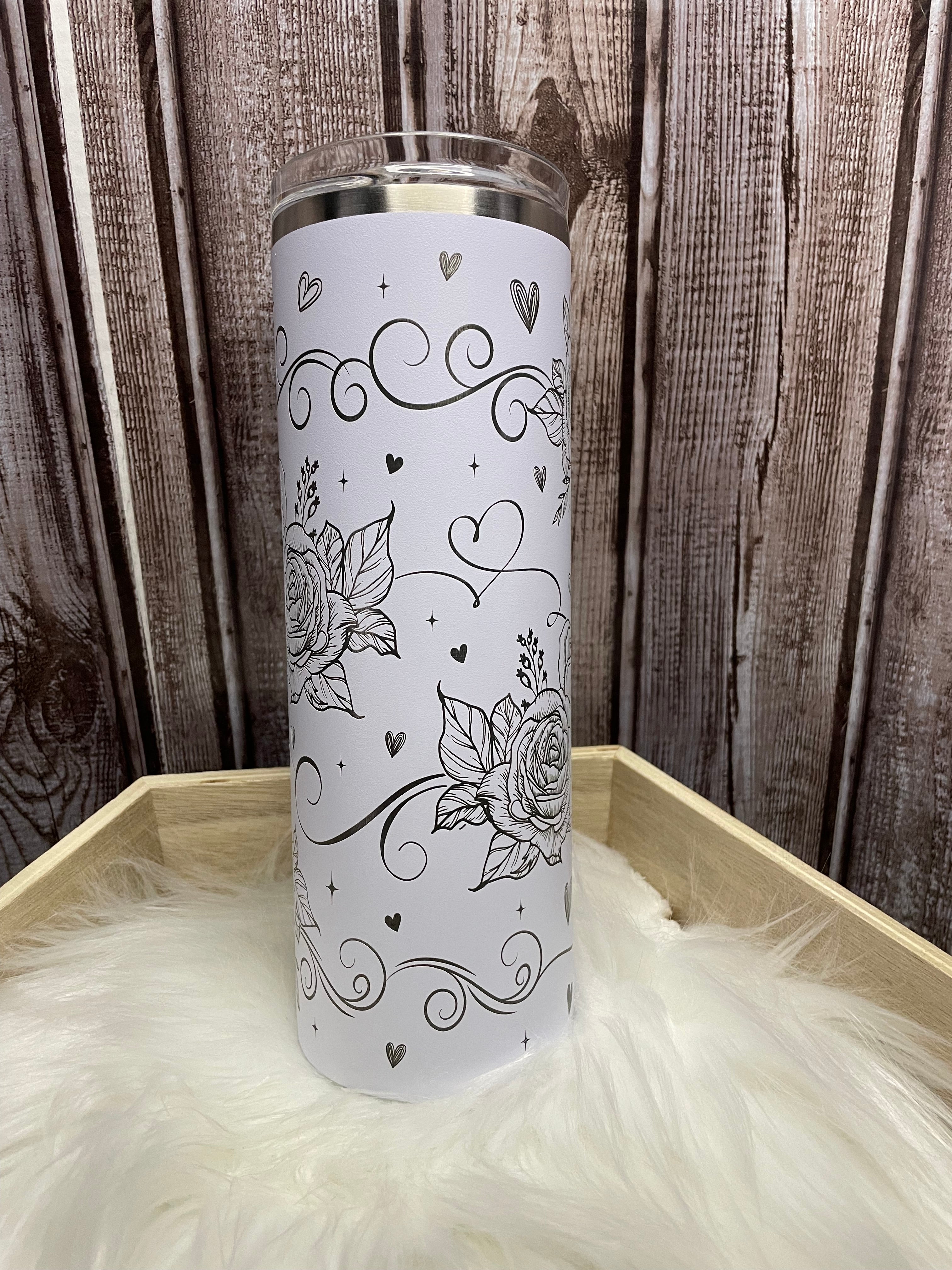 Stainless Steel Tumbler - 20 oz, Laser engraved, ROSES