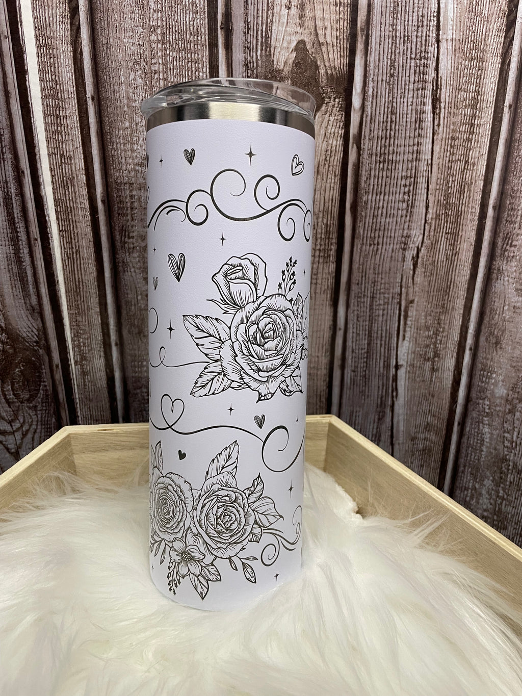 Stainless Steel Tumbler - 20 oz, Laser engraved, ROSES