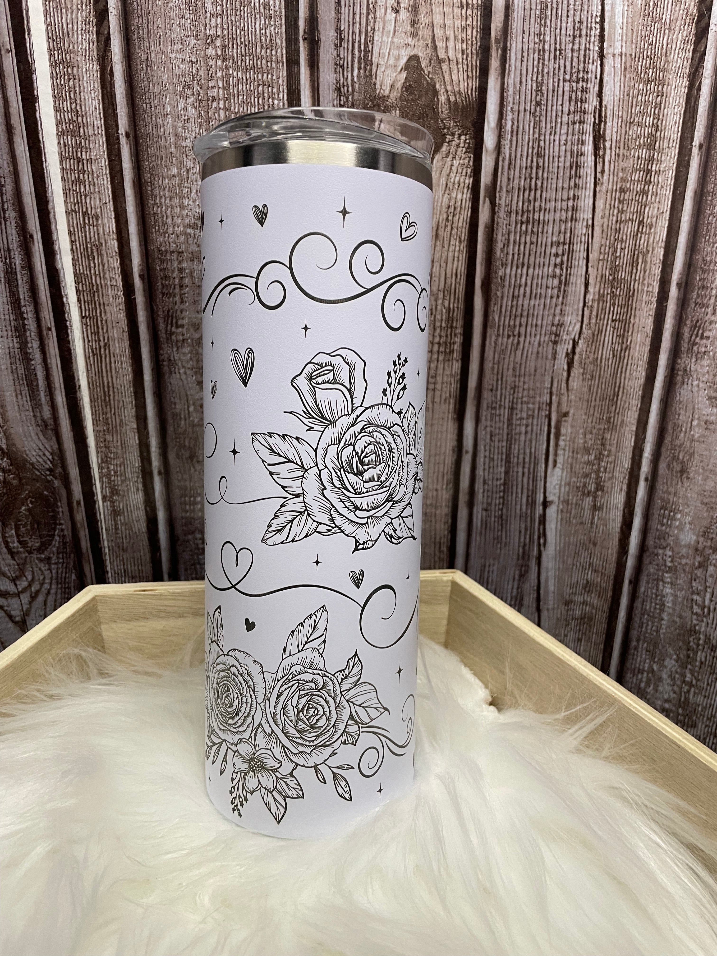 Stainless Steel Tumbler - 20 oz, Laser engraved, ROSES