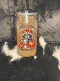 Raccoon Pumpkin Spice Snow Globe Tumbler, Fall Glitter Cup with Lid, Cute Autumn Coffee Lover Gift, Halloween Drinkware
