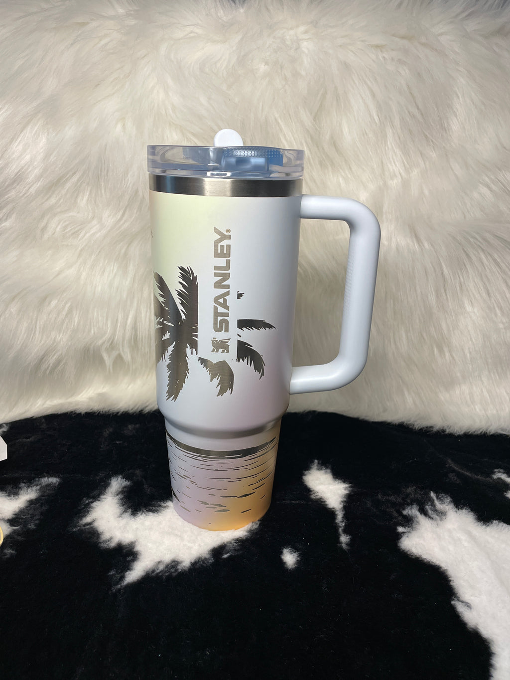 Engraved Tropical Palm Tree Stanley Quencher 30oz | Beach Sunset Tumbler | Custom Laser Engraved Travel Mug | Island Gift