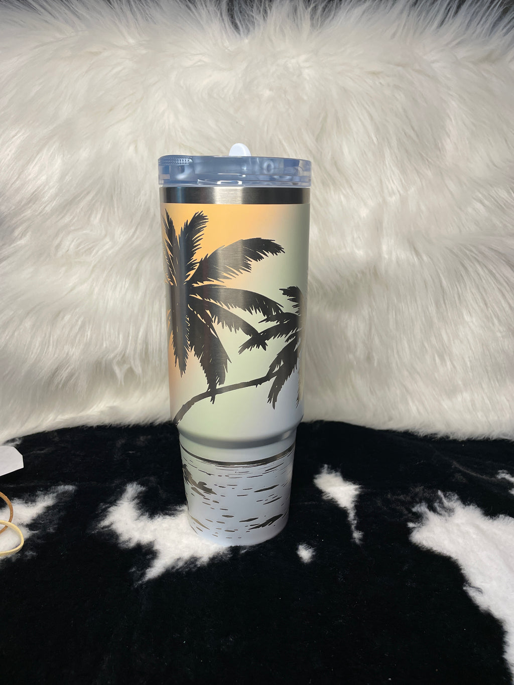 Engraved Tropical Palm Tree Stanley Quencher 30oz | Beach Sunset Tumbler | Custom Laser Engraved Travel Mug | Island Gift