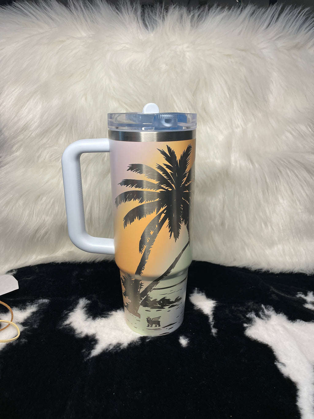 Engraved Tropical Palm Tree Stanley Quencher 30oz | Beach Sunset Tumbler | Custom Laser Engraved Travel Mug | Island Gift