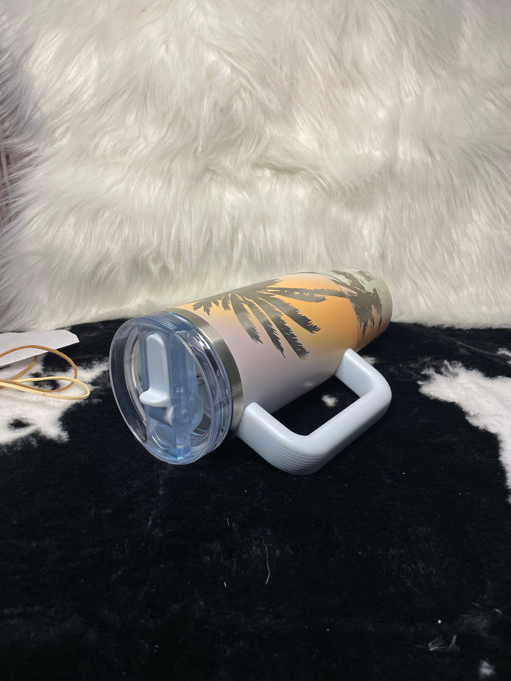 Engraved Tropical Palm Tree Stanley Quencher 30oz | Beach Sunset Tumbler | Custom Laser Engraved Travel Mug | Island Gift
