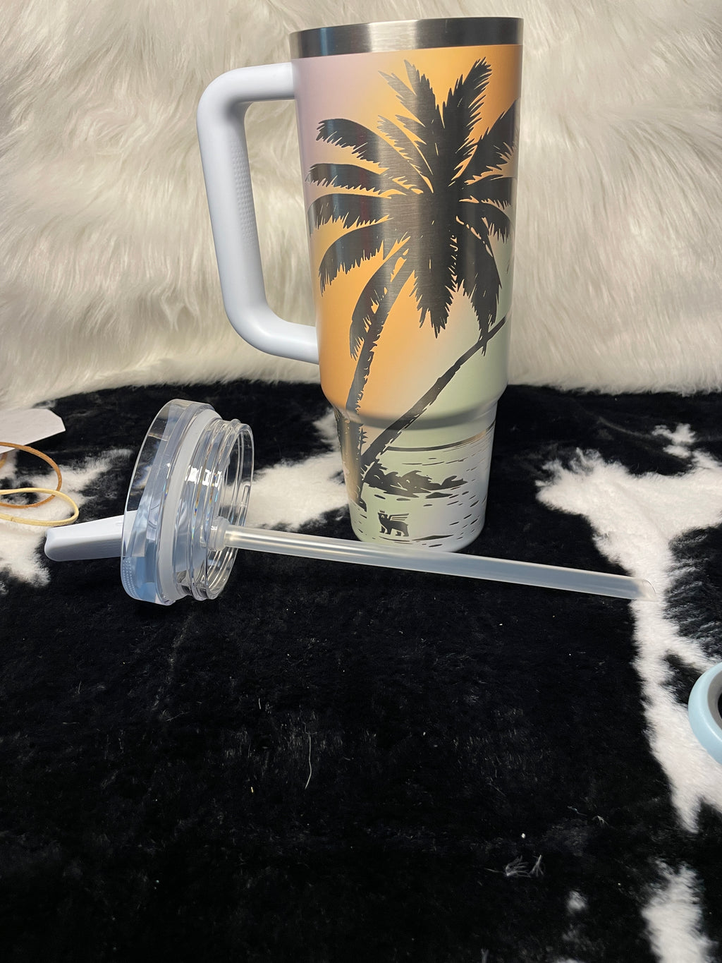 Engraved Tropical Palm Tree Stanley Quencher 30oz | Beach Sunset Tumbler | Custom Laser Engraved Travel Mug | Island Gift