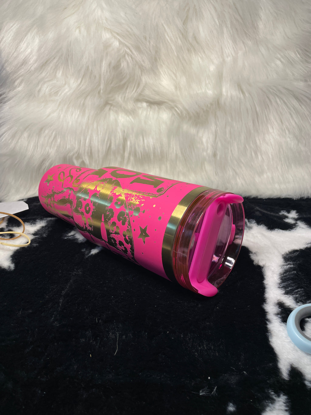 Badass Mom Vibes 40oz Engraved Tumbler with Handle | Hot Pink Laser Engraved Leopard Lips Cup | Mother's Day Gift