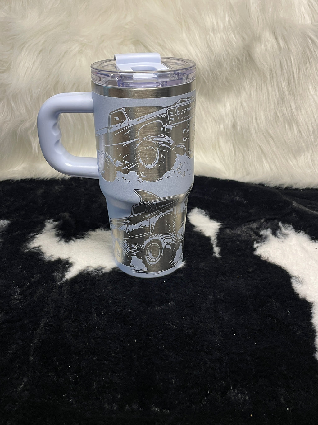 Monster Truck Shark Engraved 14oz Tumbler with Handle, Off Road Truck Cup, Laser Engraved Travel Mug, Gift for Truck Lovers