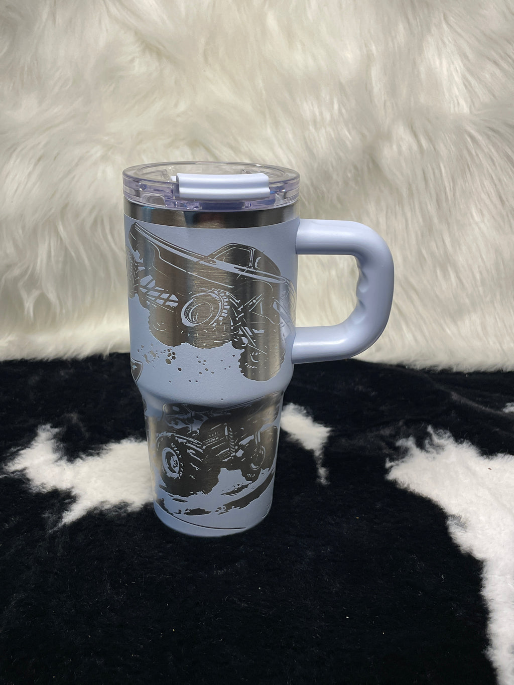 Monster Truck Shark Engraved 14oz Tumbler with Handle, Off Road Truck Cup, Laser Engraved Travel Mug, Gift for Truck Lovers