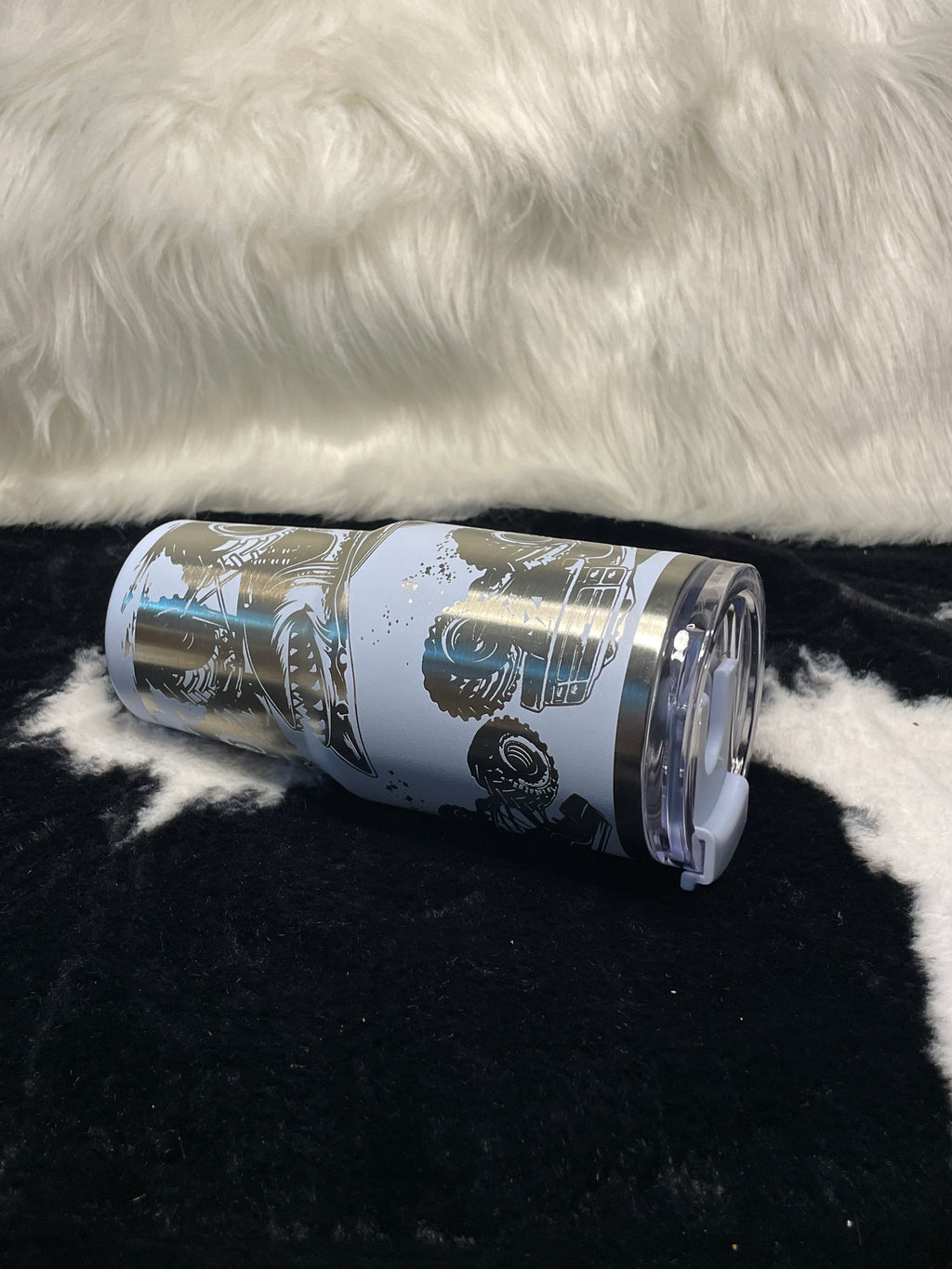 Monster Truck Shark Engraved 14oz Tumbler with Handle, Off Road Truck Cup, Laser Engraved Travel Mug, Gift for Truck Lovers